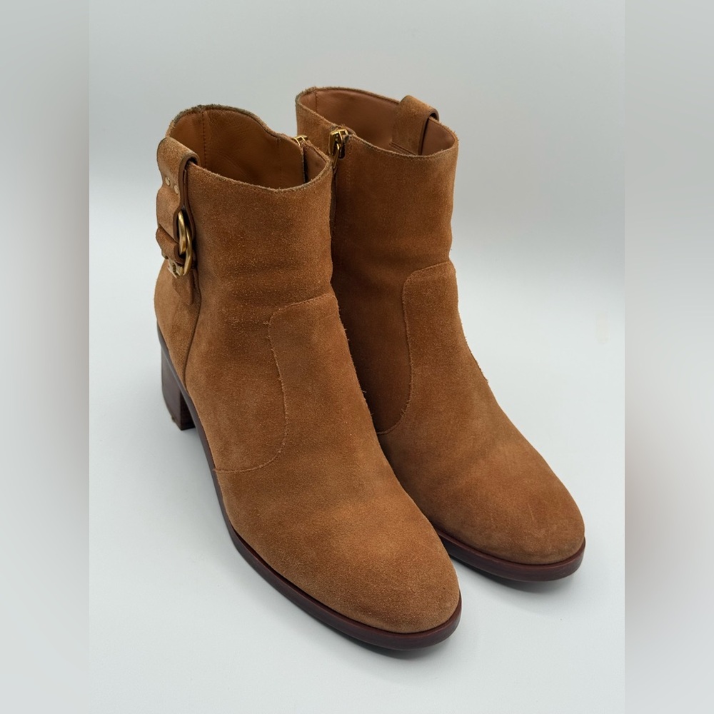 Tory Burch Marsden Tan Suede Booties | Classic Ankle Boots with Block Heel SZ 10 - Picture 13 of 16